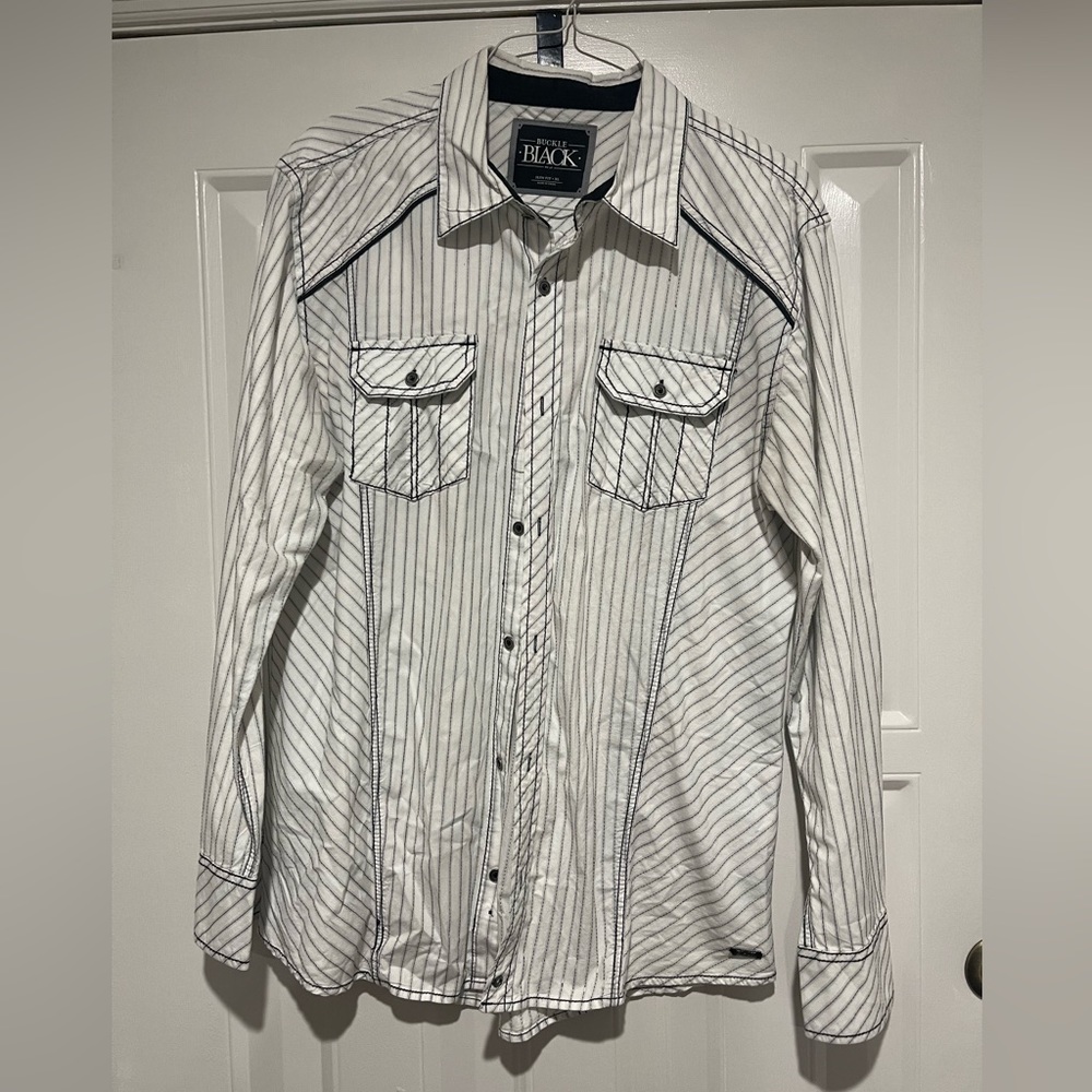 Buckle Black Slim Fit Button Down Polo Shirt